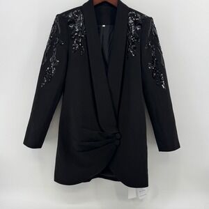Miss Rosier Women Black Sequin Beaded Embellished Blazer Dress Size L New